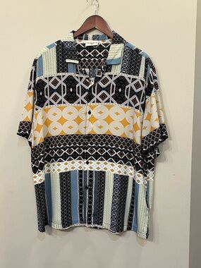 YoungLA Cabo Vibez short sleeve button-up shirt geometric patchwork XL
